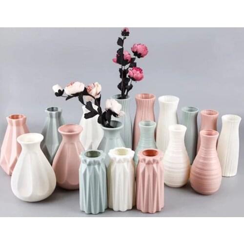 Modern Minimalist Flower Vase Home Decoration Imitation Ceramic Plastic Vase Home Decoration Nordic Style Living Room Decoration