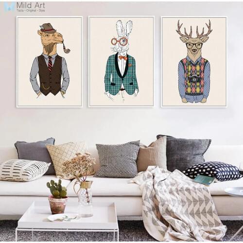 Vintage Fashion Hipster Wild Animals Giraffe Deer Zebra Horse Posters Prints Wall Art Pictures Retro Home Decor Canvas Paintings