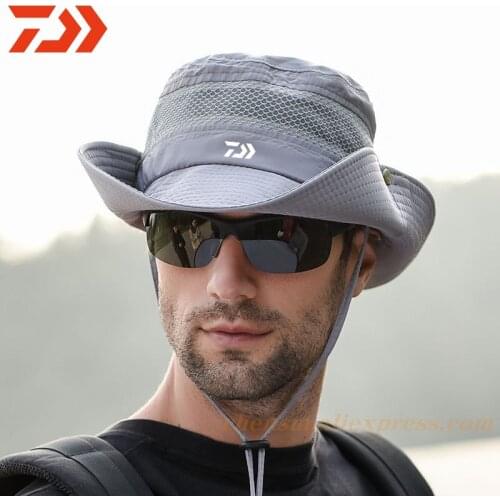 Daiwa New Summer Mesh Breathable Fisherman Hat 2020 Mens Outdoor Climbing Big Brim Sun Hat Sunscreen Fishing Hat