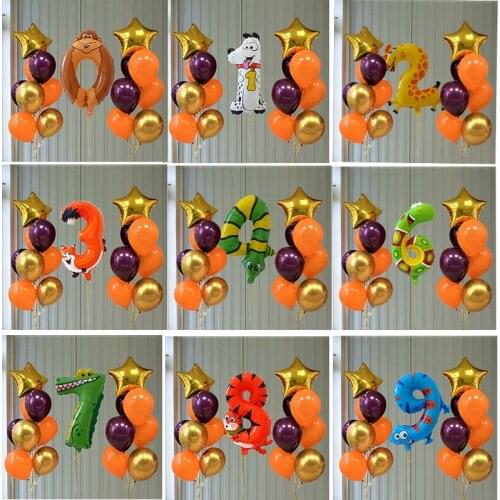 16inch Animal Number Foil Balloons Mix Metallic Latex 18inch Star For Jungle Theme Party Happy Birthday Party Supplies Toys Ball