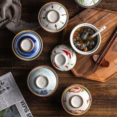 Japanese Tableware Soup Cup with Lid Ceramic Small Stew Cup Household Soup Bowl Steamed Egg Cup Small Soup Bowl with Lid