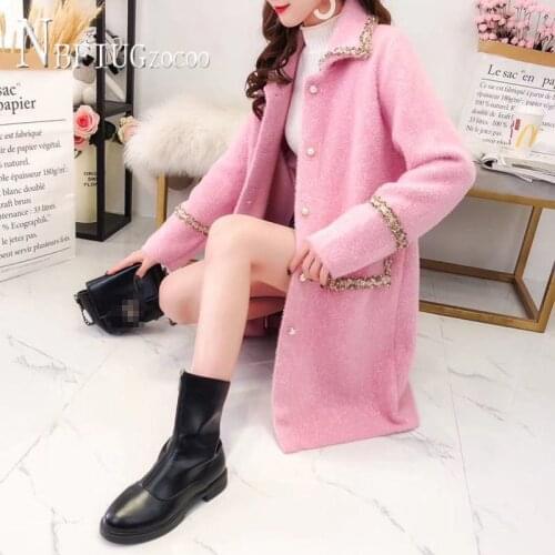 2020 New Imitation Mink Fleece Women Overcoat Long Style Sweater Loose Knitting Cardigan