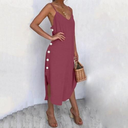 Plus Size Summer Vestido Women Sexy Adjustable Straps Button Slitting Irregular Hem Midi Sling Dress Slim Female Party Dresses