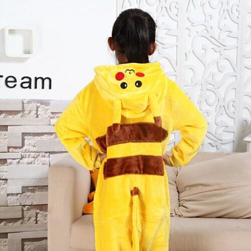 Winter Flannel Soft Warm Yellow Kigurumi Pajamas Hooded Animal Cartoon Boys Pyjamas Onesie Pijamas for Girls Kids Sleepwear