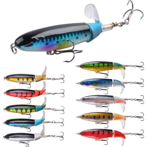 10Pcs/5Pcs Topwater Float Bass Fishing Lure 12g 16g Artificial Hard Bait Floating Rotating Tail Fishing bait 3D Eyes