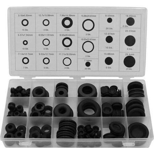 125pcs Rubber Grommets Wire Protective Coil Outgoing Ring Blind Body Plugs Set Assortment Sizes With Plastic Box