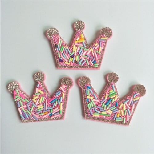 16pcs/lot 6*4.5cm bead sequin crown Padded Appliques for DIY Accessories Craft Handmade Decoration