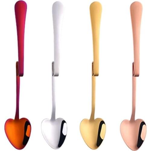 Heart Spoon with Creative Bending Handle for Coffee Tea Honey Dessert Drink Mixing Milkshake Spoon Tableware 4 Pack