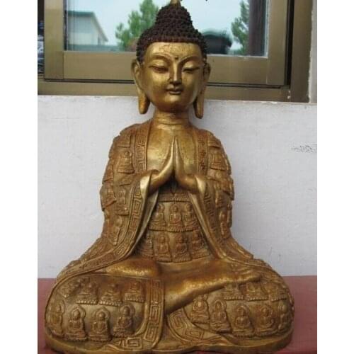 Fast shipping USPS to USA S2776 17" Chinese tibet Temple Folk Fane bronze Gild Sakyamuni Tathagata buddha statue