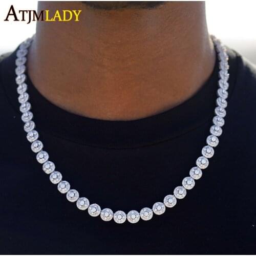 Sparking 5A CZ Charm Necklace Silver Color Iced Out Bling CZ Round Zircon 10mm Tennis Chain Necklaces Hip Hop Women Men Jewelry