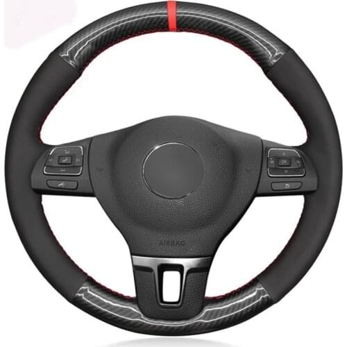Car Steering Wheel Cover Hand-stitched Soft Black Suede Carbon Fiber For Volkswagen VW Tiguan Lavida Passat B7 Jetta Mk6 MK5