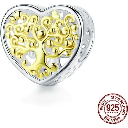 Life Tree Heart Shape Charm fit Original Pandora Bracelet Charms Genuine 100% 925 Sterling Silver Jewelry Beads Making