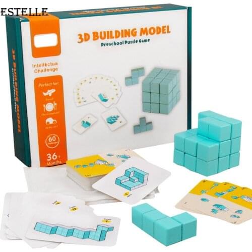 7Pcs/Set Children Wooden Cube 3D Building Model 60 Levels Space Logical Thinking Training Toys Montessori Preschool Puzzle Game