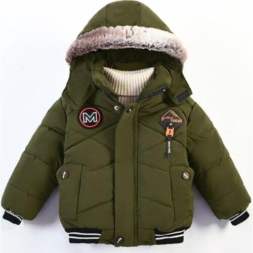 Hooded Jacket for Boy Winter Down Jackets Warm Outerwear Thickened Childrens Parka Toddler Kids Cotton Clothing 18M-4 Years Old