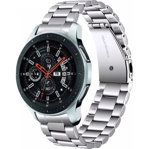 For Samsung Galaxy Watch 46mm SM-R800 Curved End Strap Sports Premium Stainless Steel Watchband Metal Wrist Strap Silver Black