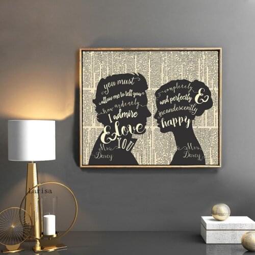 Jane Austen Pride and Prejudice Quote Wall Art Poster Prints Romantic Anniversary Gift Vintage Canvas Painting Home Decor