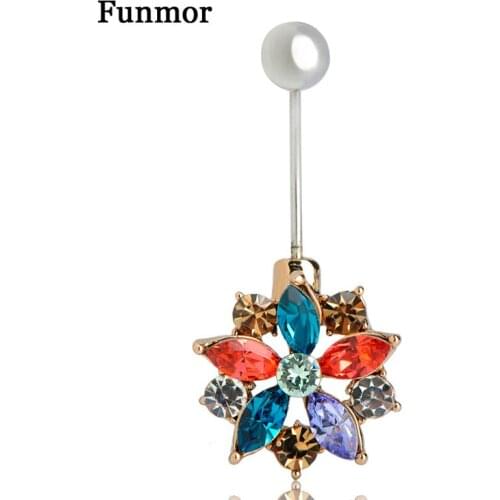 Funmor Bright Flower Shape Belly Piercing Crystal Body Jewelry Women Girl Summer Beach Bikini Accessories Sexy Ornaments Gifts
