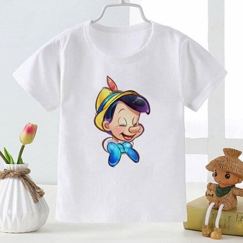 Kawaii New Pinocchio Tops Children T-shirt Loose Tshirt Summer Tee White Round Neck Baby Girl Boy Kids T Shirt Dropship