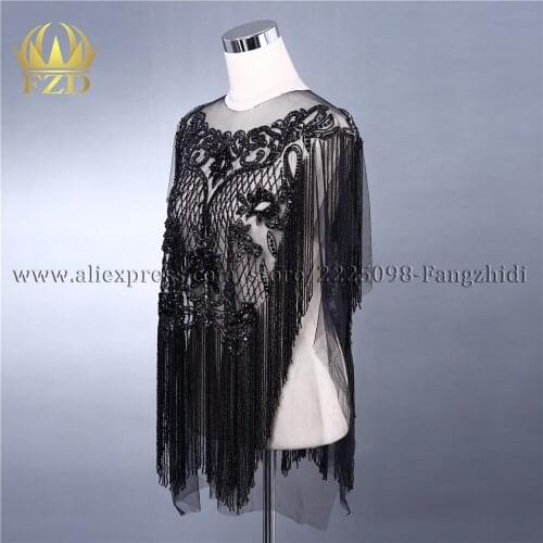 FZD 1 Set Front&back Transparent Tassel Bodice Patches and Rhinestone Crystal with Gauze for Wedding Dresses, DIY Clothes