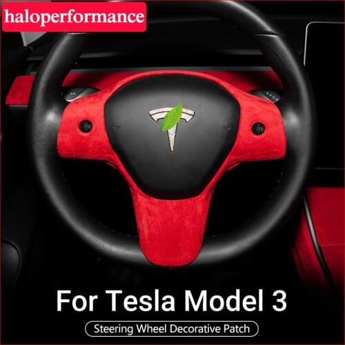 Haloperformance Model3 Car Steering Wheel Decorative Patch For Tesla Model 3 Accessories suede model 3 tesla model three