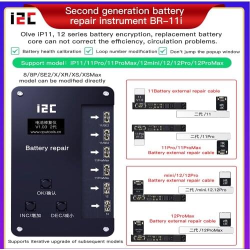 I2C BR-11 Copy Power Battery Data Corrector Battery Data Program for iPhone 11 12 PRO MAX MINI Repair Error Health Warnning