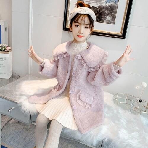 2021 Autumn Winter Children Faux Fur Coat Baby Turndown Collar Thicken Warm Jacket Girls Overcoat Kids Girls Casual Outwear D97