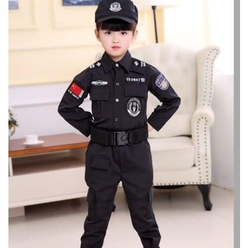Boys Policemen Costumes Children Cosplay for Kids Army Police Uniform Clothing Set Long Sleeve Fighting Performance Uniforms
