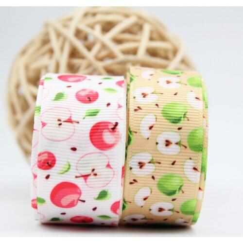 Fresh Apple Mixed Printed Ribbon 16/22/25/38/75mm Grosgrain Ribbons 10 25 50 Yards Diy Bows Gift Wrapping Wedding Decoration