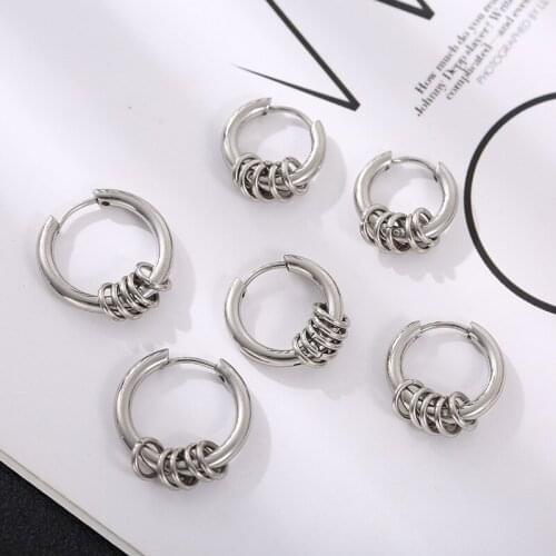 QiLuxy Fashion Punk Simple Circle Stainless Steel Earrings for Men Personality Rock Hip Hop Hoop Earrings Jewelry