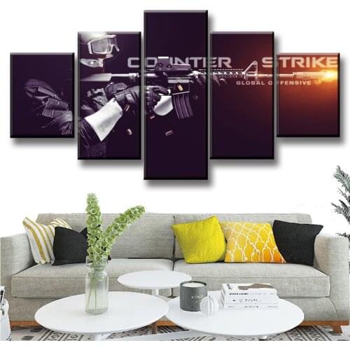 Modular Canvas Oil Painting Game "Counter Strike" Global Offensive 5 Panel Poster Wall Art Nordic Modern Home Decoration