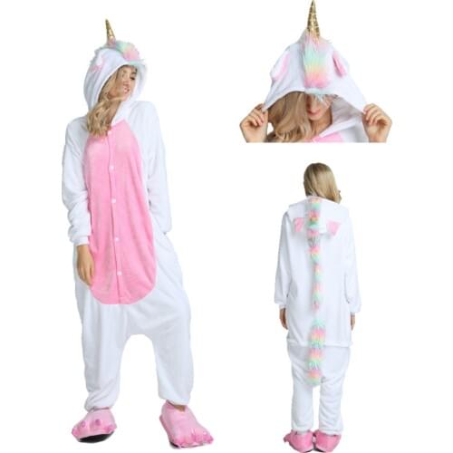 2020 New Onesie Kigurumi Adult Women Pajamas Animal Pyjamas Hooded Sleepwear Cartoon Homewear Unicorn