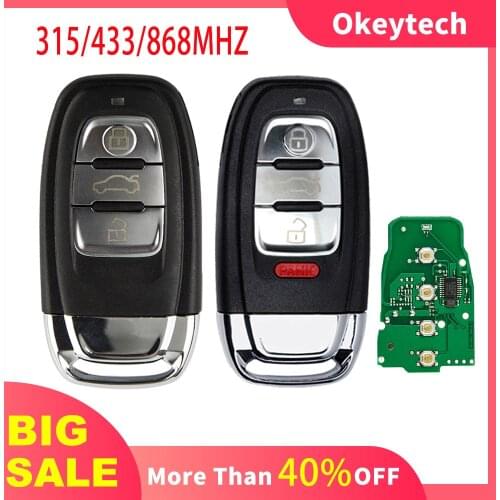 OkeyTech 3/4 Buttons Car Smart Remote Key For Audi Q5 A4L A5 A6 A7 A8 RS4 RS5 S4 S5 Keyless Entry 315/433/868MHZ Complete Key