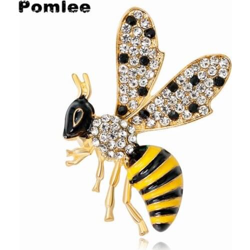 Pomlee Big Wings Yellow Bee Brooches for Women Cute Honeybee Pins Fashion Winter Insect Accessories Good Christmas Gift