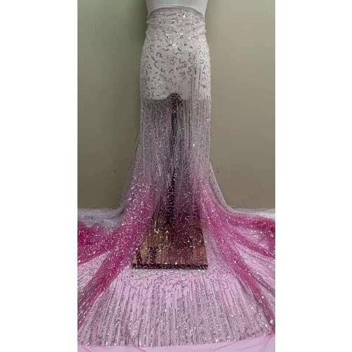 Luxury African Lace Fabric Sequins Embroidery 2021 High Quality French Tulle Net Lace Material For Nigeria Wedding Party 5Yards