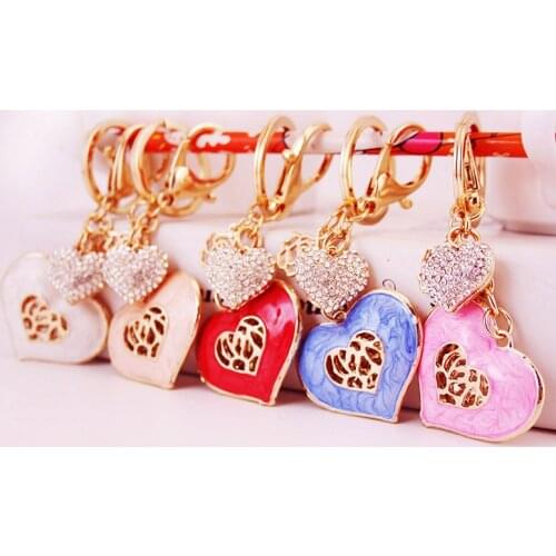 Handmade dripping cute couple keychain ladies bag accessories peach heart-shaped metal pendant key ring small gift