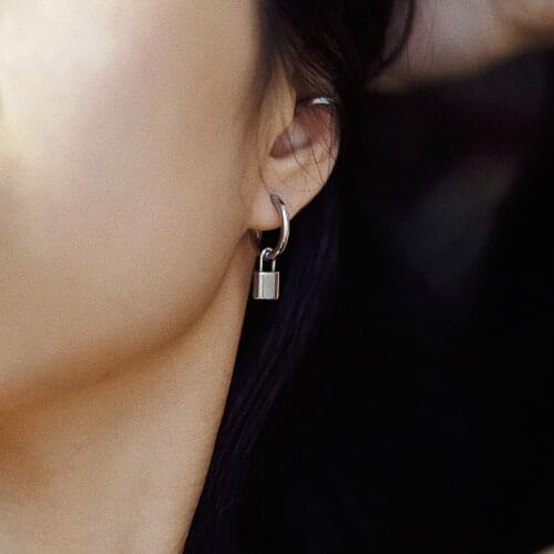 Punk Mini Lock Shape Hoop Earrings For Men Women Novelty Metal Silver Color Hip Hop Cool Geometric Party Earrings Trendy Jewelry