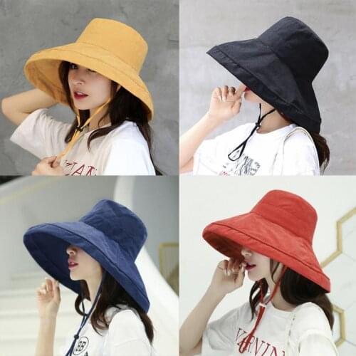 Fashion Summer Big Brim Sun Hat For Female Seaside Sun Protection UV Cap for women Outdoor Sunscreen Cotton Fishing