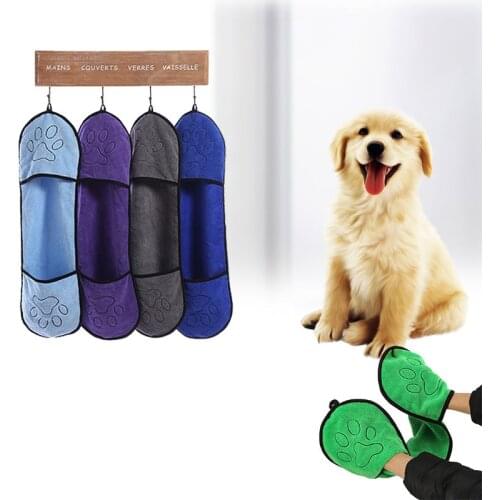 Pet Dog Bath Towel Microfiber Ultra-Absorbent Cat Small Dogs Drying Towel Blanket With Pocket For Large Dogs Bathrobe