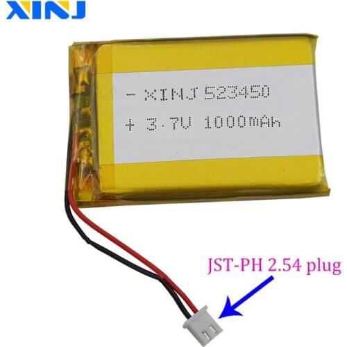 XINJ 523450 2pin JST 2.54mm 3.7V 1000mAh Lithium Polymer Rechargeable LiPo Battery For Game player DVD GPS E-book PDA car Camera