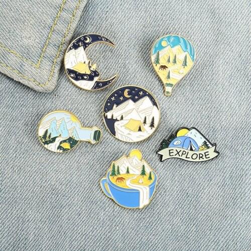 New Starry Sky Shape Mountain Enamel Brooches For Women Girls Fashion Geometric Lapel Badge Pins Bag Clothes Jewelry Gifts