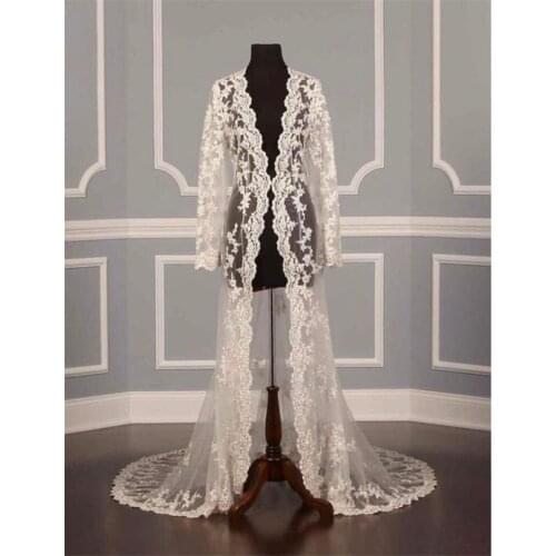 White Lace Sleepwear With Belt Women Soft Tulle Bathrobe Long Sleeves Wedding Bridal Robe Customize Nightgown Pajamas