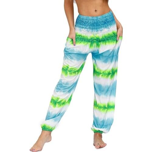 Womens Boho Loosed Yoga Pants Rayon Print Smocked Waist Harem Hippie Palazzo Baggy Gypsy Indian Lounge Pants