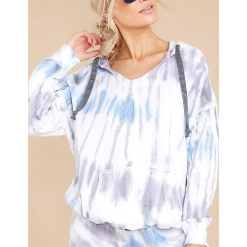 Womens hoodies tie dye patchwork panelled print drawstring long sleeve loose hoody casual elegant 2021 autumn woman sweatshirt