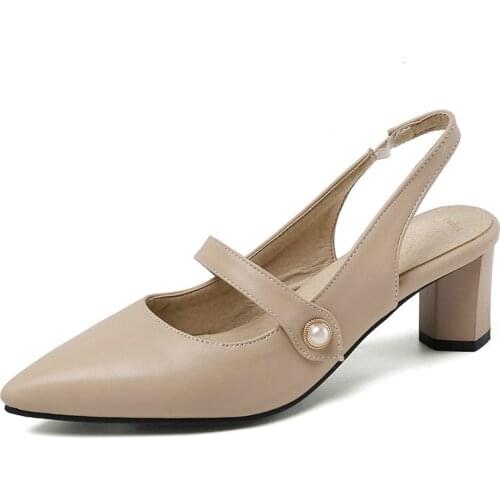 High Heels Women Pumps Fashion Block High Heel Slingbacks Shoes Pointed Toe Dress Office Ladies Shoes Plus Size 12 33 44 45 46
