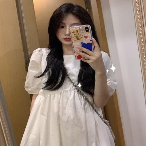 Summer 2021 New Womens Casual Harajuku Kawaii French First Love Sweet Tea Break Long Skirt Design Cold Wind White Dress