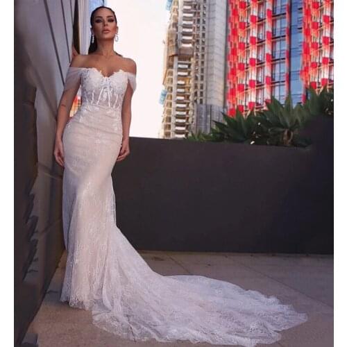 2021S Off Shoulder Sweetheat See Through Top Lace Mermaid Tulle Wedding Dress Bridal Gowns Robes De Mariées Vestidos De Novia