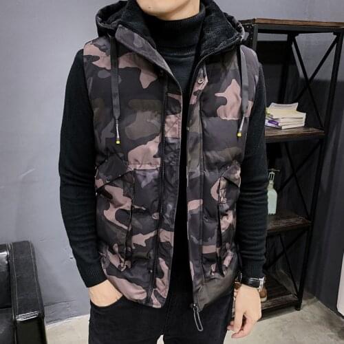 New Autumn Winter Vests Men High Quality Hooded Warm Sleeveless Jackets Camouflage Waistcoat Mens Vest Fashion Casual Coats Big