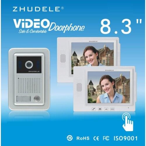 ZHUDELE Top Quality Intercom System 8.3" Video Door Phone Touch Key Doorbell&IR 700TVL HD Home Security CCD Camera 1V2