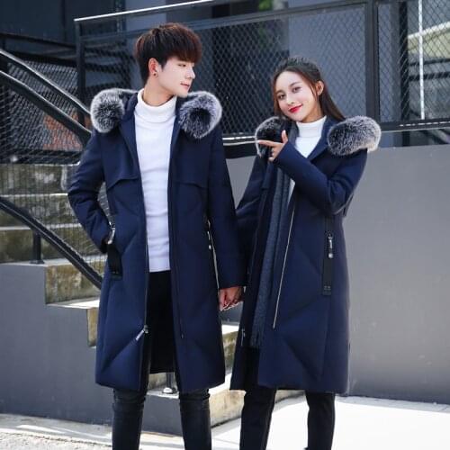 Winter Men Parka Couple Down Jacket Fox Big Fur Collar Korean Plus Size Coat Women Jackets Casaco Masculino KJ632