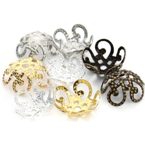 100pcs/lot 8X3mm Gold Metal Hollow Flower Spacer Beads End Caps Pendant DIY Charms Connectors For Jewelry Making Findings